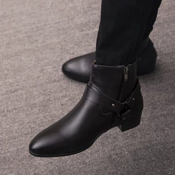 Hot Sale Chelsea Men Boots Low Top Leather Shoes Fashion New Brand High Heels Ankle Boots Side Zipper Handmade Men Casual Shoes