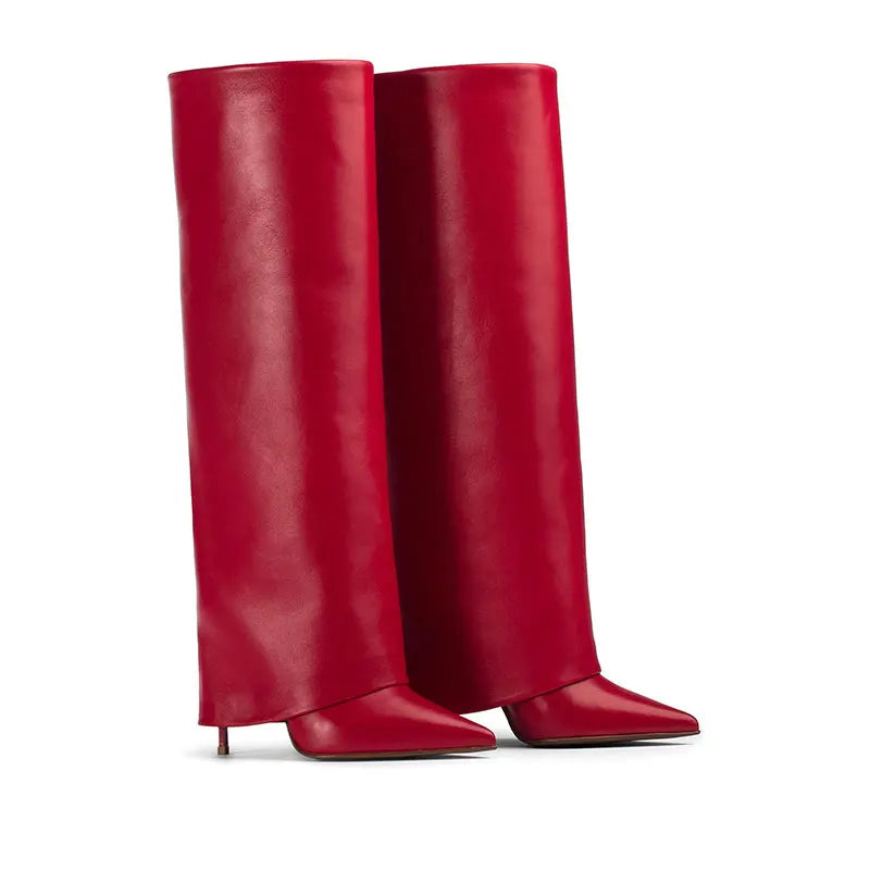 2025 New European and American High Heels Knee-High Women's Mid-Length Boots - Fashion Pointed Mid-Length Boots