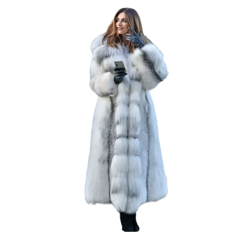 Women's Faux Fur Hooded Coat – X-Long Winter Warm Loose Fit, Plus Size 5XL, Elegant Open Stitch Design