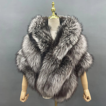 Luxury Real Fox Fur Shawl Poncho for Women – Elegant Winter Cape Coat for Weddings, Formal Parties & Bridal Events 2024