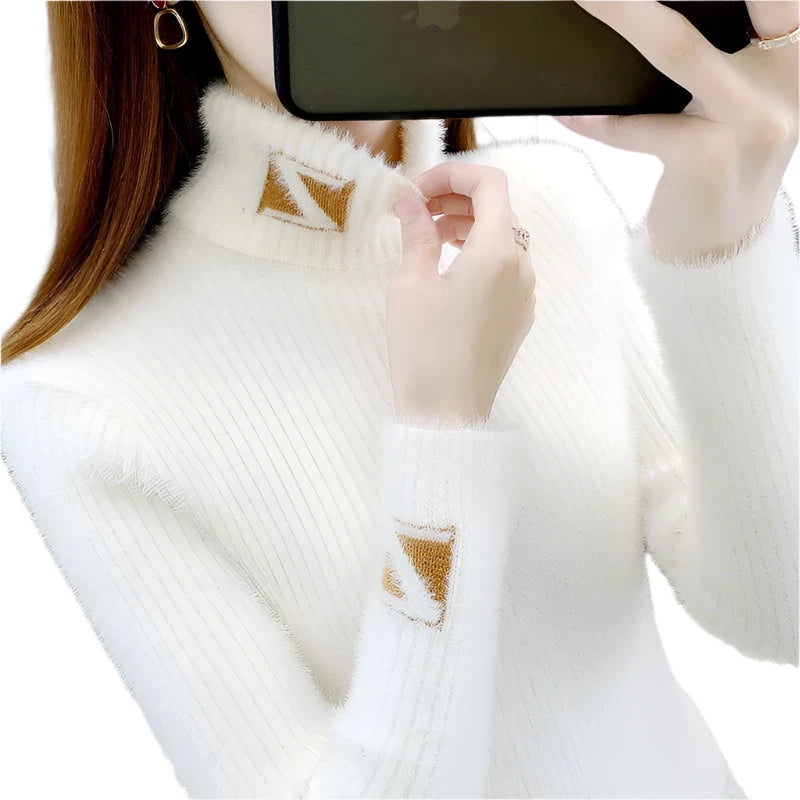 2025 Women's Winter Chic Jacquard Knit Sweater - Slim High Collar Casual Pullover Jumper