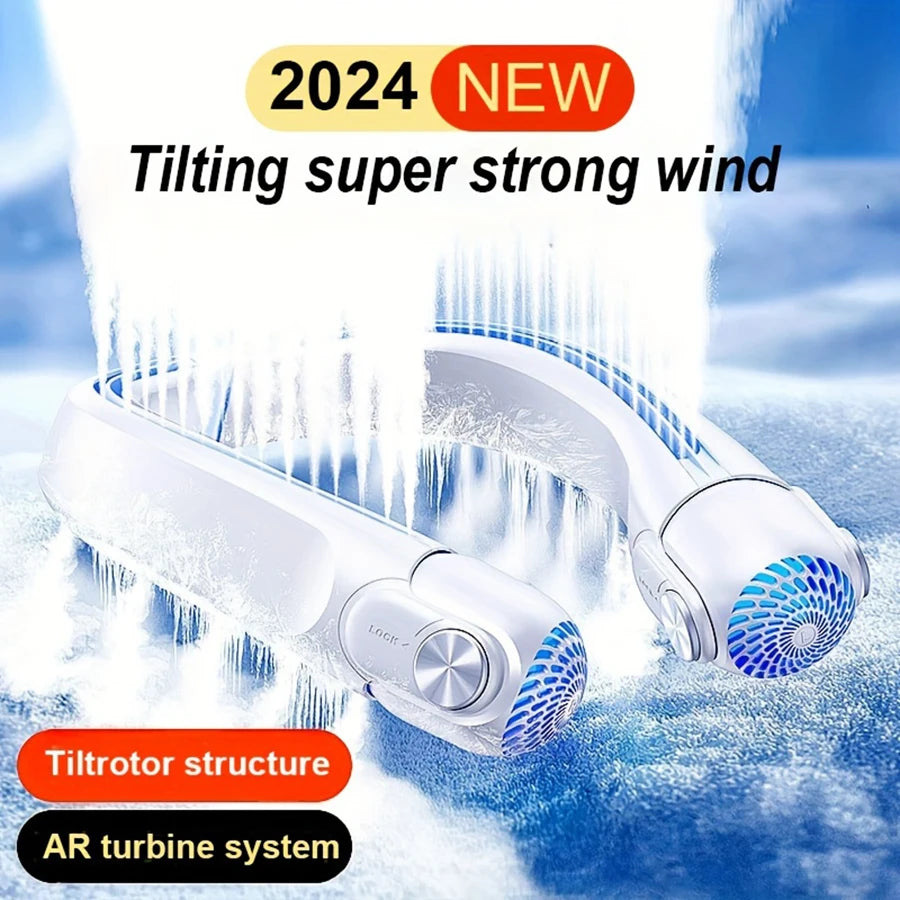 2024 New Wearable Neck Fan - Portable Rechargeable Bladeless Air Conditioner with 45° Adjustable Wind Directions for Outdoor Use