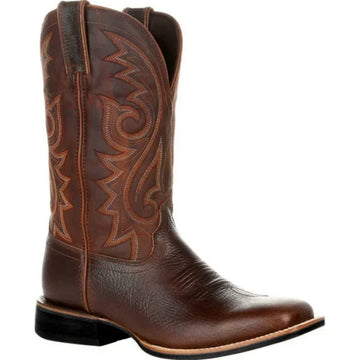 Men's Mid-Calf Western Cowboy Boots - Handmade Leather in Black & Brown, Punk Style Riding Shoes