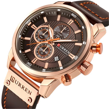 CURREN Brand Men's Leather Sports Watch, Army Military Quartz Wristwatch with Chronograph, Male Clock Relogio Masculino