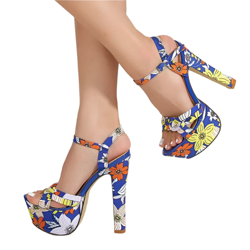 Women's Floral Print Platform Sandals – 14CM Super High Heels, Open Toe, Woven Narrow Band, Party & Banquet Shoes