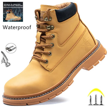 2024 Winter Safety Boots for Men - Plush, Waterproof, Steel Toe, Indestructible, Anti-Smashing, Puncture-Proof Footwear