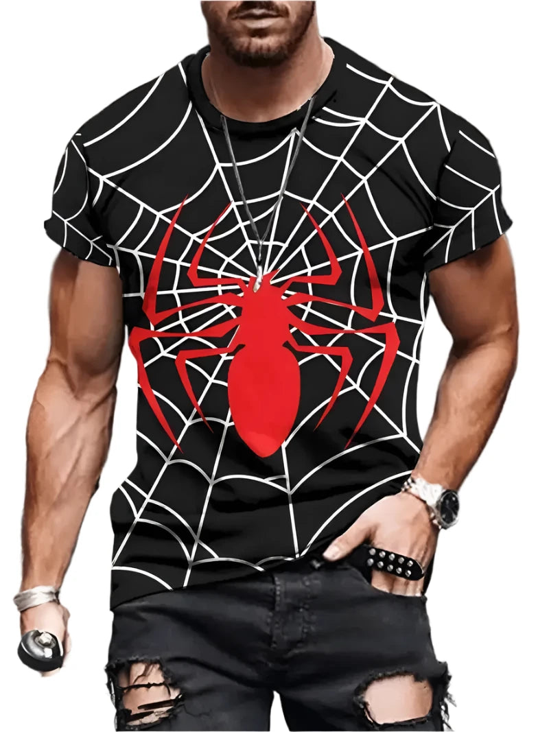 2025 Men's Oversized 3D Spider Web Graphic T-Shirt - Cool Novelty O-Neck Short Sleeve Summer Tee Top