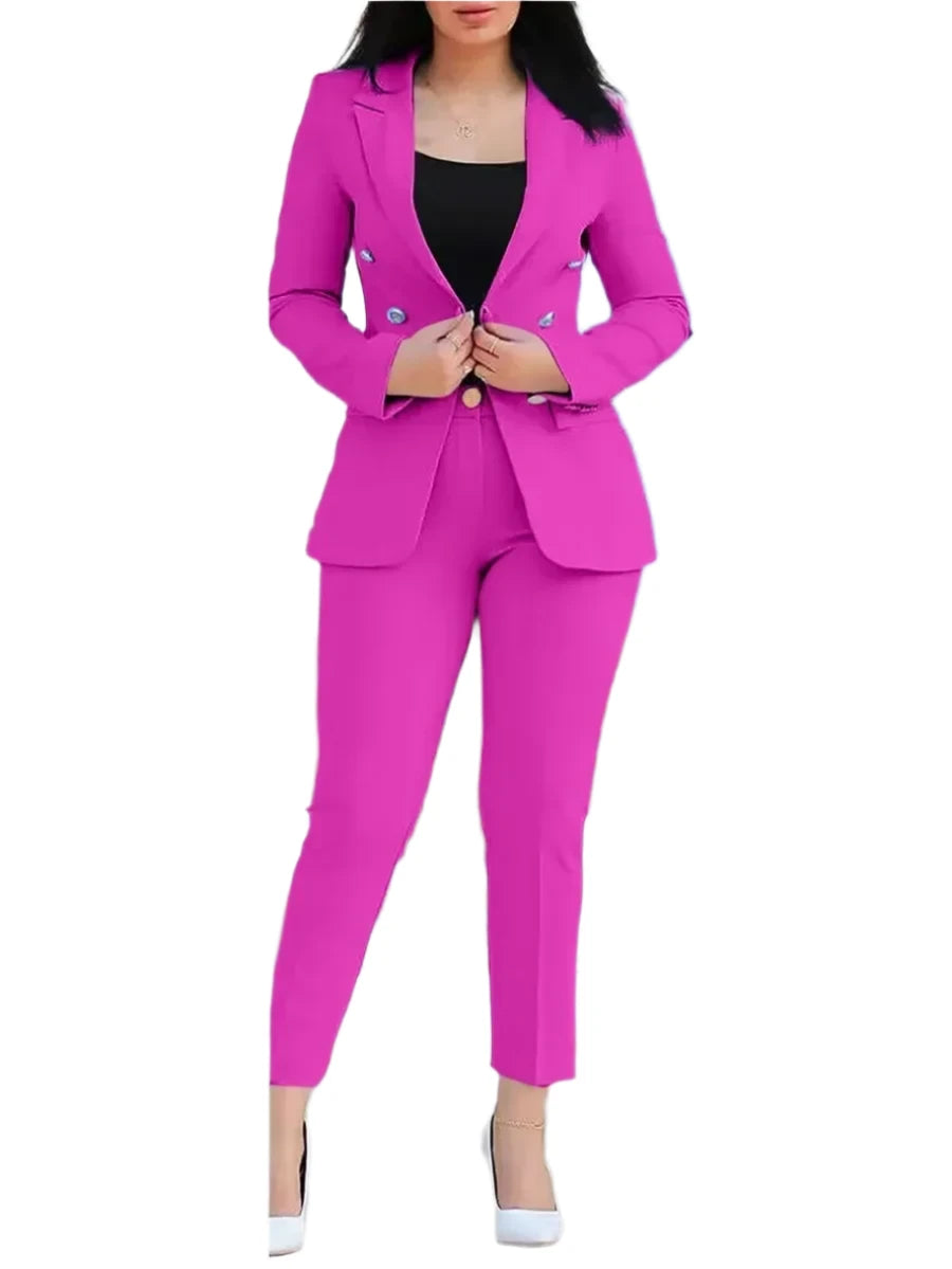 Women’s Business Office 2-Piece Set – Fashion Blazer Suit Jacket & Pants with Lapel Collar, Elegant Workwear Outfit