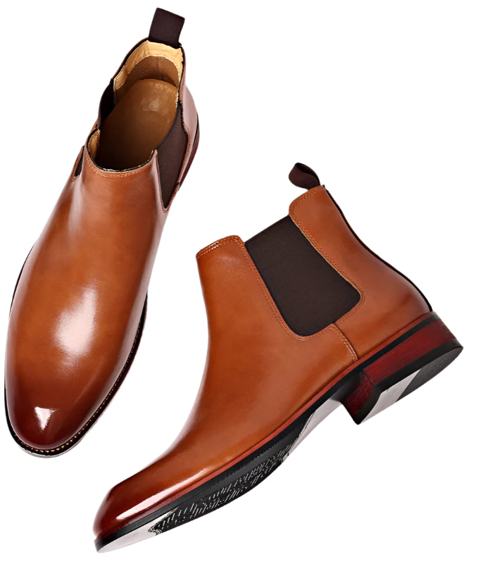 Men’s Pointed Toe Chelsea Boots – High Top Casual Leather Ankle Boots for Stylish Everyday Wear