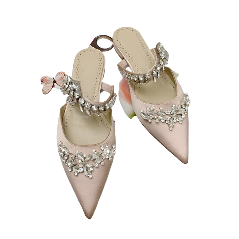 Elegant Women’s High Heel Sandals – Pointed Toe with Water Diamond Chain, Thin Heel Shoes for Spring/Summer Events