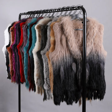 Luxury Women's Genuine Long Hair Rabbit Fur Knit Vest with Raccoon Fur Trim – Sleeveless Waistcoat Real Fur Jacket