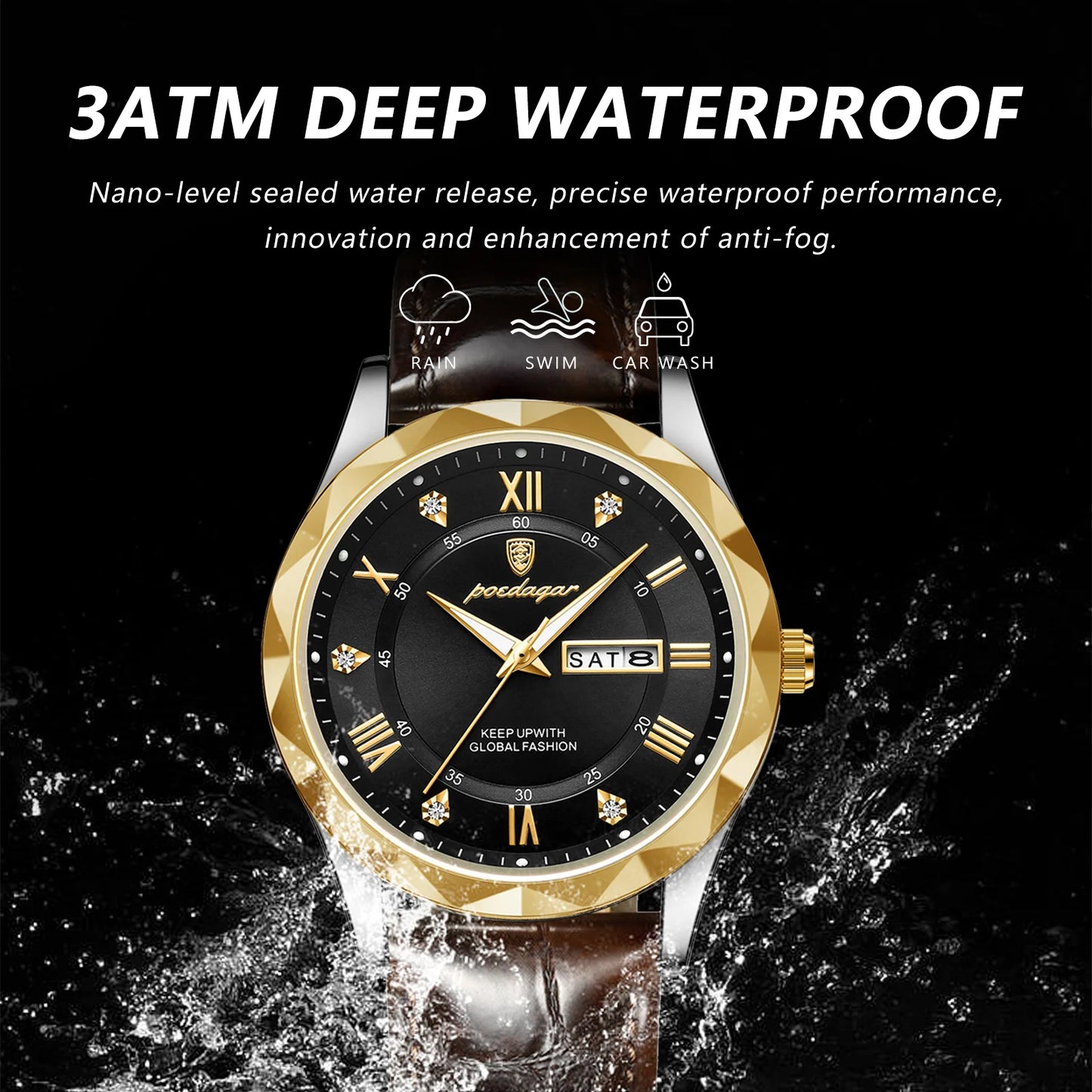 Luxury Businessman's Wristwatch: Waterproof, Luminous, Date and Week Display, Quartz Clock, Leather Men's Watch