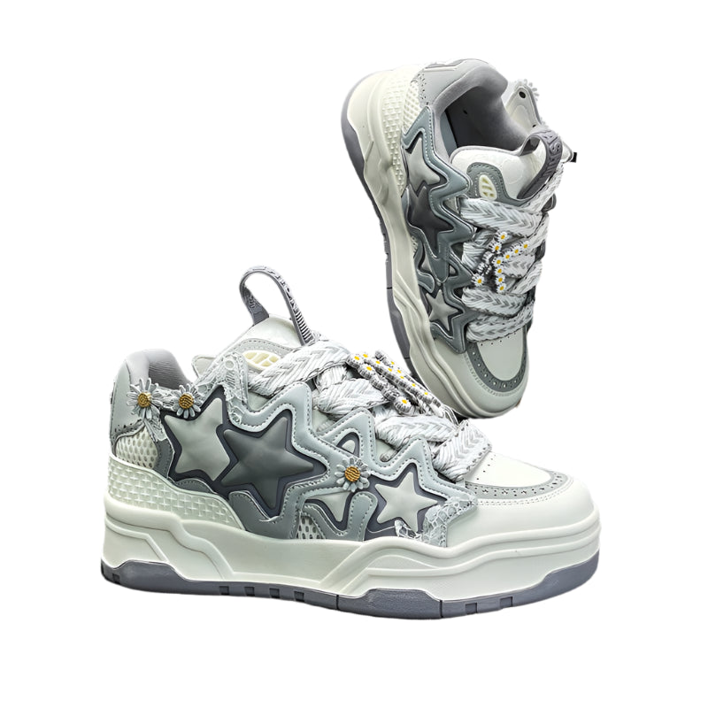 Off-White Star Platform Sneakers – Trendy Casual Shoes for Men & Women | Niche Couple Streetwear Trainers | National Tide Board-Style Fashion