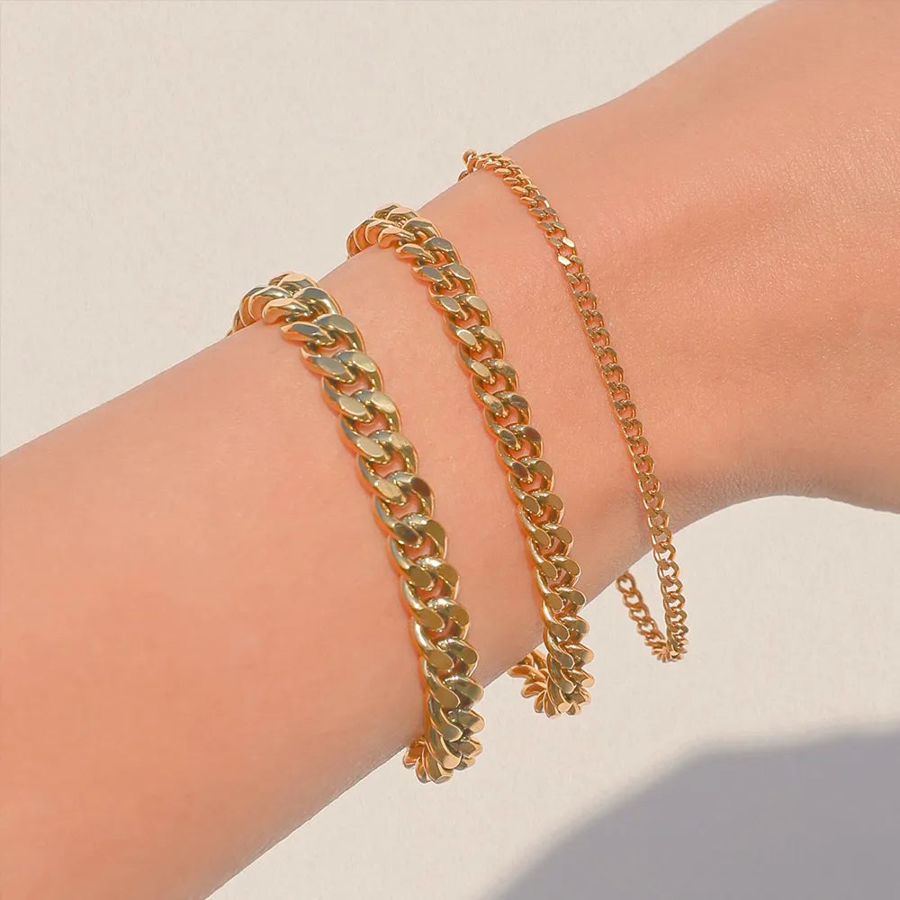 Classic Snake Chain Bracelets for Women: Trendy Gold-Plated Stainless Steel Cuban Chain Bracelet, Perfect Woman Gifts, and Jewelry