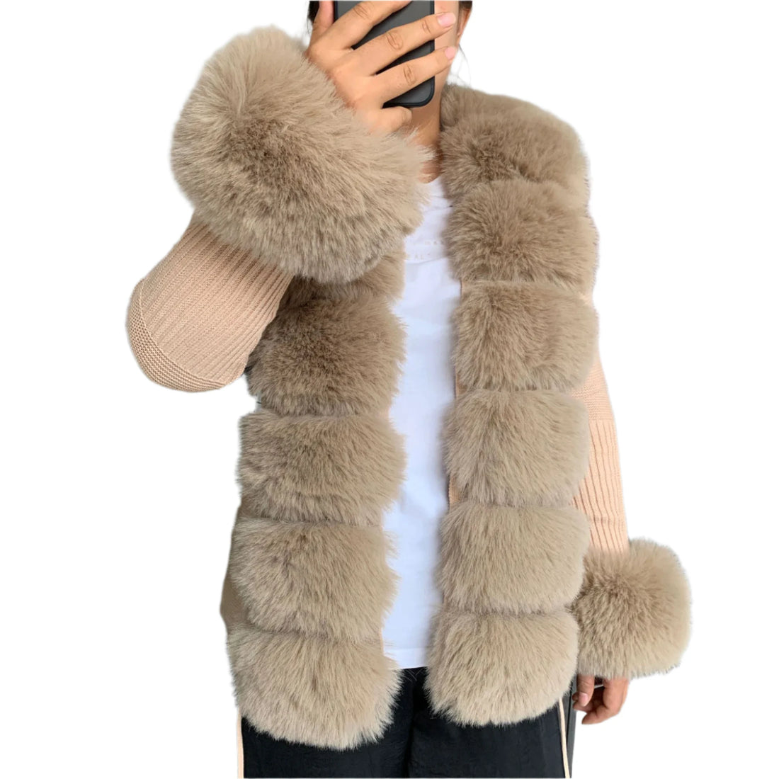 Elegant Women's Faux Fox Fur Collar Cardigan – Knitted Sweater Coat, Spring/Autumn Fashion