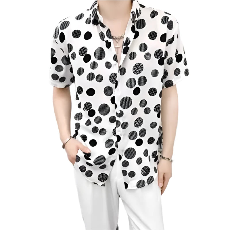 Men’s Polka Dot Loose Short Sleeve Shirt – Korean Casual Street Fashion, Breathable and Stylish Top