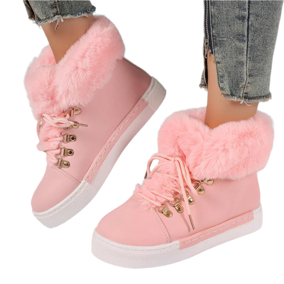 Women’s Platform Lace-Up Warm Boots - Fashionable Solid Color Designer Shoes with Thickened Fluff for Casual Wear