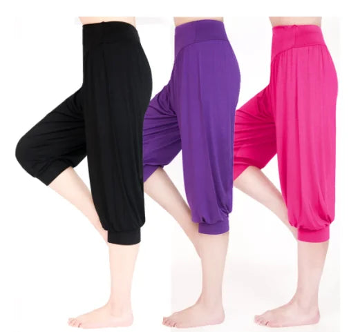 Women’s Modal Yoga Pants - Calf-Length Belly Dance Trousers, Summer Solid Color Workout Pants