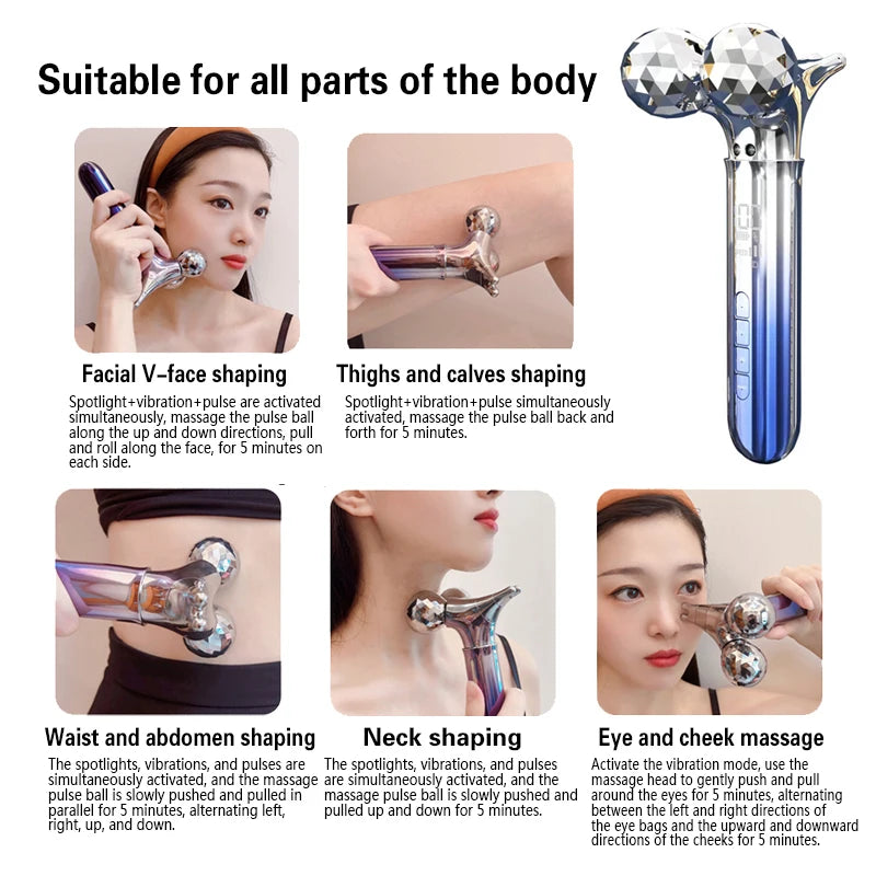 Microcurrent Face Roller Massager with Vibration Eye Massage, V Face Double Chin Remover, Facial Lifting, and Body Sculpting Beauty Devices.