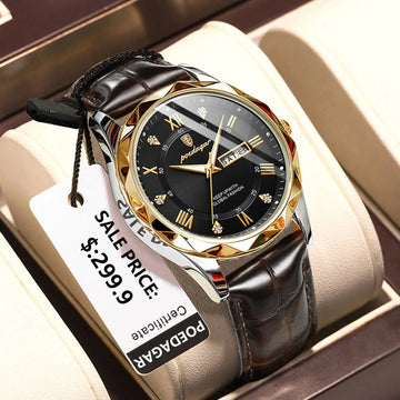 Luxury Businessman's Wristwatch: Waterproof, Luminous, Date and Week Display, Quartz Clock, Leather Men's Watch