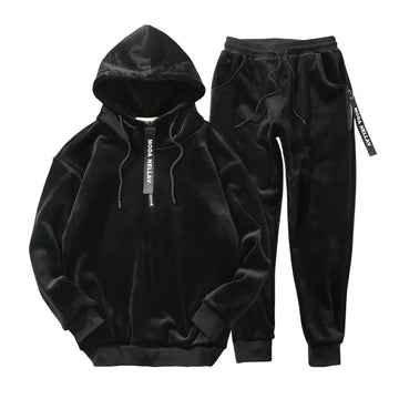 Men's Double-Sided Velvet Hoodie and Pants Set – Luxury Gold Velvet Two-Piece Winter Tracksuit, Casual Autumn Suit