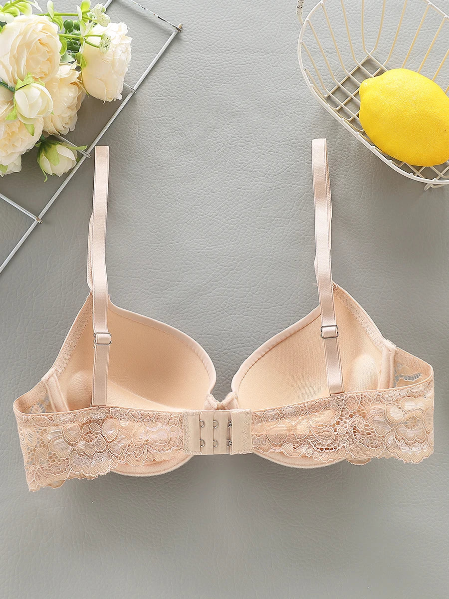 Simple Floral Lace Bra - Comfy & Breathable Solid Underwear for Women