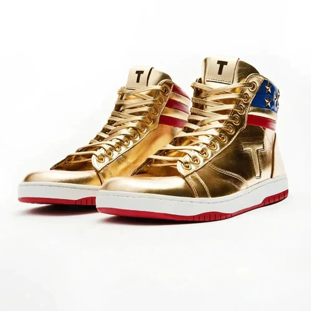 Gold Trump 2025 MAGA Sneakers – Men's & Women's Basketball & Casual Boots | Never Surrender High-Top Road Shoes, Big Sizes 47-48