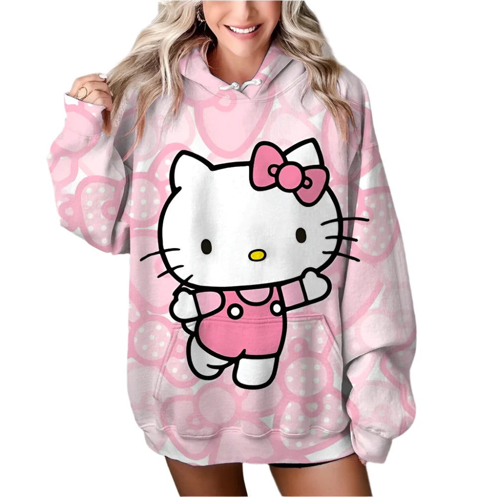 Women’s HELLO KITTY Hoodie - Long Sleeve Pullover Sweatshirt, Plus Size Casual Y2K Autumn Fashion