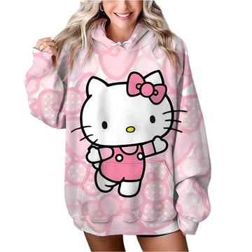 Women’s HELLO KITTY Hoodie - Long Sleeve Pullover Sweatshirt, Plus Size Casual Y2K Autumn Fashion