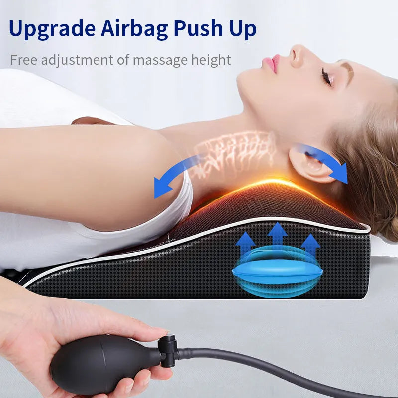 Electric Head, Neck, and Cervical Traction Massager - Heated Vibrating Back Pillow for Car and Home