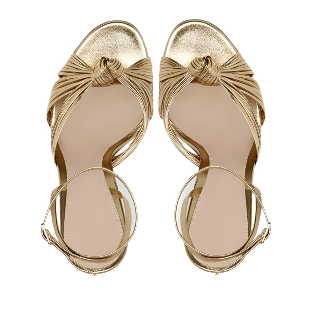 Gold Stiletto Heel Sandals for Women – Cross Strap Round Toe Ankle Slingback Party Shoes, PU Leather, Large Sizes up to 46