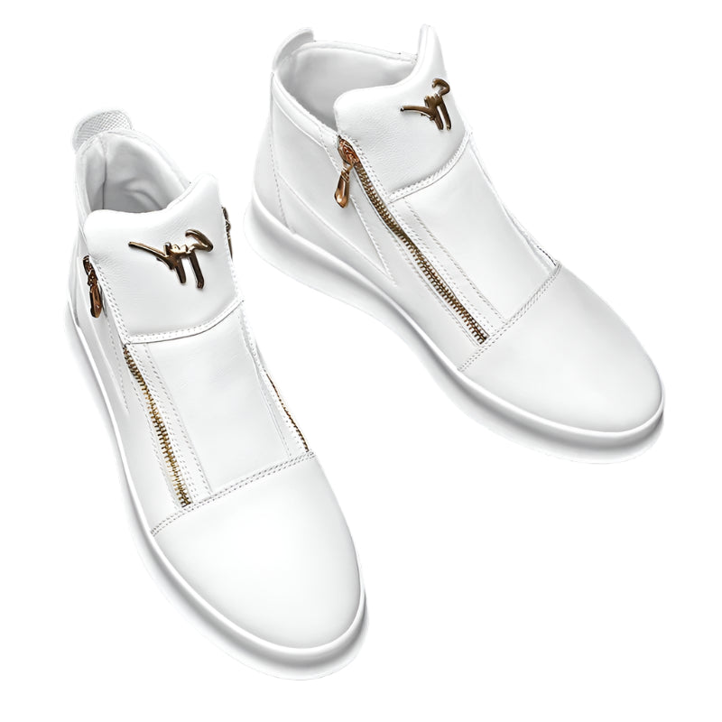 Men’s White Leather High-Top Sneakers – Luxury Platform Skate Shoes for Sport & Street-Style Fashion