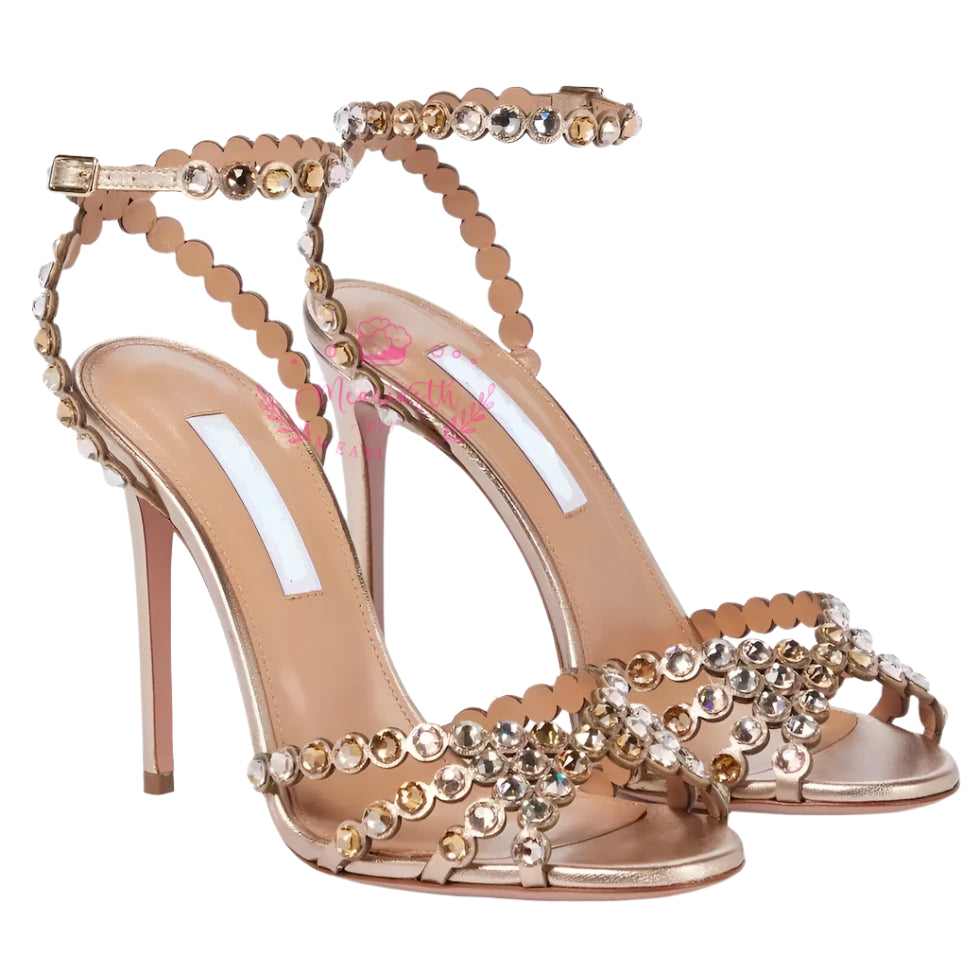 Crystal Embellished PVC Sandals – Clear Transparent Straps, Rhinestone Ankle Strap, Leather Sole, Party Shoes, Plus Size 43