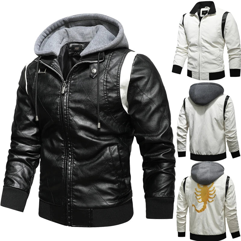 Men's PU Leather Bomber Jacket - Hooded Scorpion Embroidery Motorcycle Coat for Autumn & Winter | Inspired by Ryan Gosling's Drive