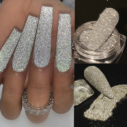 12 Colors Reflective Glitter Nail Powder: Shiny Dark Flashy Effect Crystal Diamond Chrome Pigment Dust for Manicure Decoration