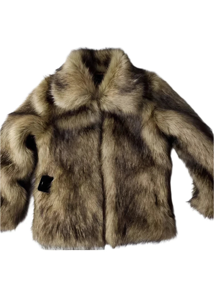 Winter Luxury Faux Raccoon Fur Coat - Thick Fluffy Short Jacket for Men & Women | Warm Shaggy Long Sleeve