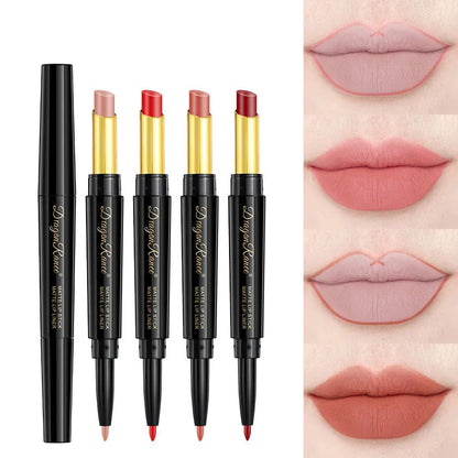 Double Head Matte Lipstick Pen and Lip Liner - Moisturizing Red Matte Waterproof Lip Stick. Cosmetics Makeup.