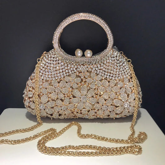 Fuchsia Large Rhinestone Top-Handle Wedding Handbag: Purple Diamond Evening Bags, Luxury Bridal Stones Handbags, Party Clutch Purse