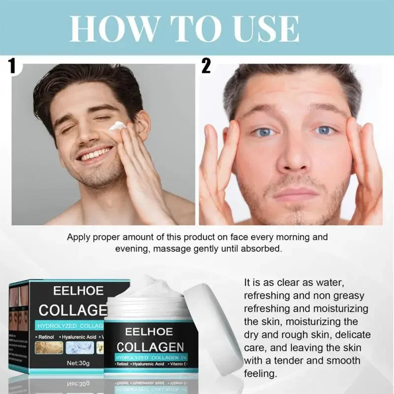 Men's Collagen Anti-Wrinkle Cream: Hyaluronic Formula to Remove Wrinkles, Firming, Lifting, Moisturizing, Anti-Aging, Whitening, Brightening Face Care.