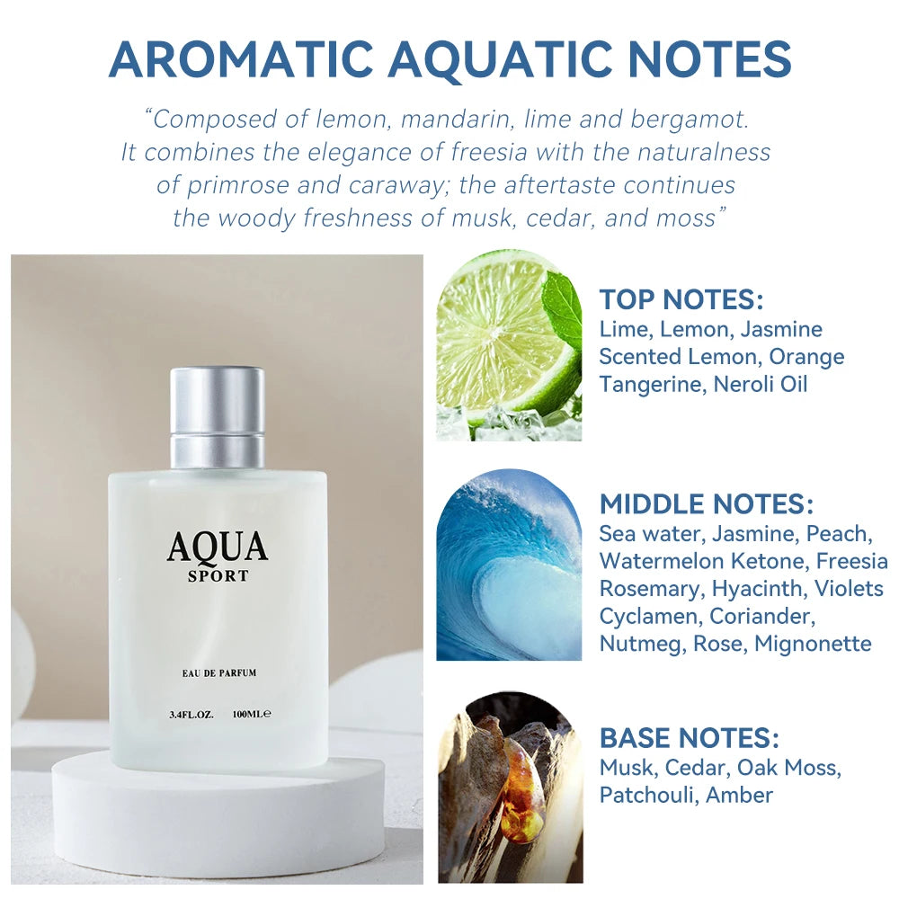 AQUA Eau de Parfum for Men – Long-Lasting Aquatic Aromatic Fragrance, Fresh Lime & Musk Ocean Cologne Spray, 100ML/3.4FL.OZ