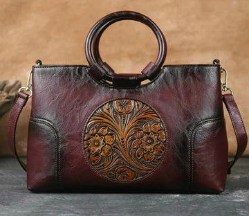 Women's Handbags: High-Quality Leather Shoulder Bag for Women, New Chinese Style, Handmade Embossed Female Handbags