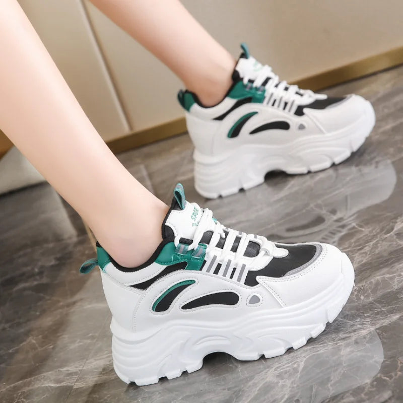 2024 Women's Chunky Platform Sneakers | Mix Color Breathable Vulcanized Shoes | Lace-Up Thick Sole Walking Shoes