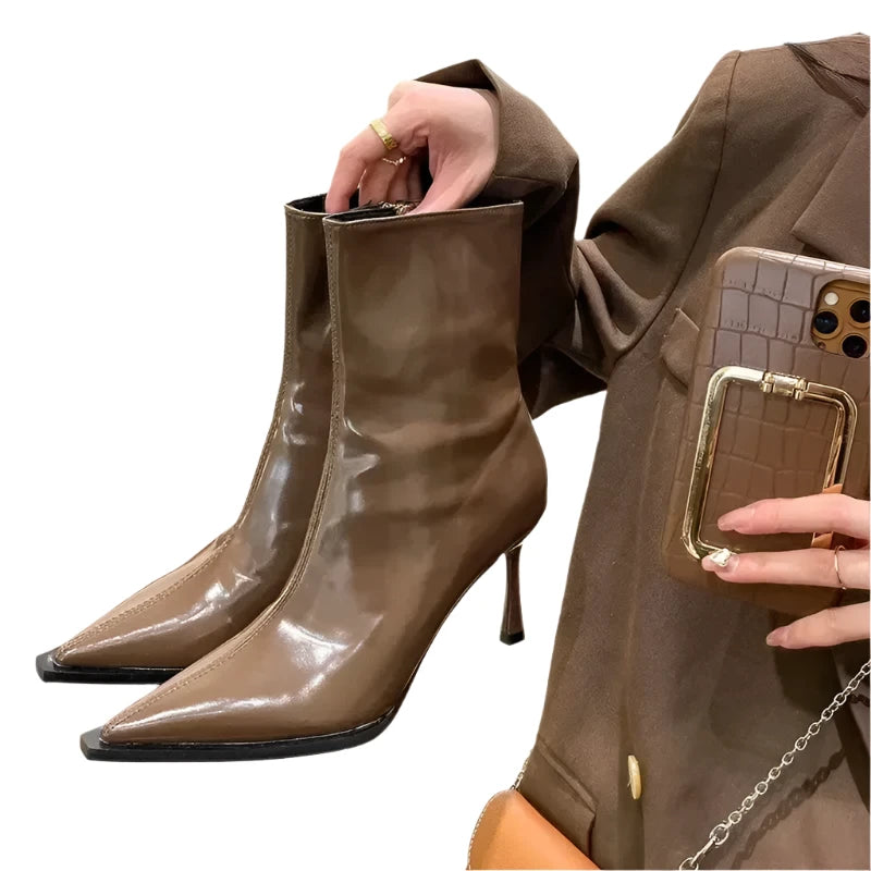 Elegant Women’s Pointed Toe Chelsea Ankle Boots - Thin High Heel Fashion Short Plush Booties for Autumn & Winter