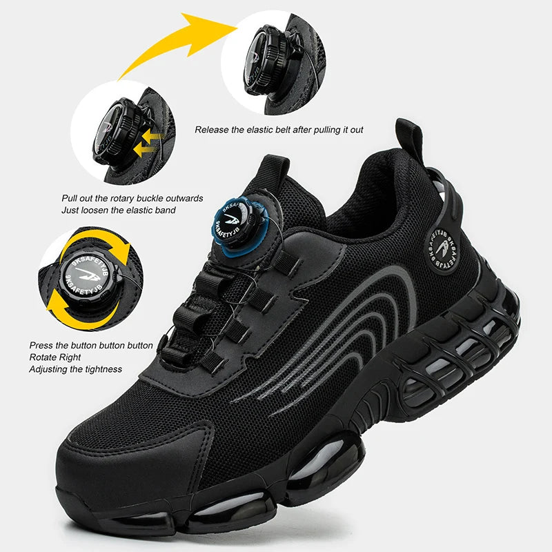 Men’s Rotating Button Safety Shoes - Indestructible Puncture-Proof Work Sneakers with Steel Toe Protection