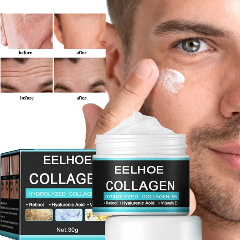 Men's Collagen Anti-Wrinkle Cream: Hyaluronic Formula to Remove Wrinkles, Firming, Lifting, Moisturizing, Anti-Aging, Whitening, Brightening Face Care.