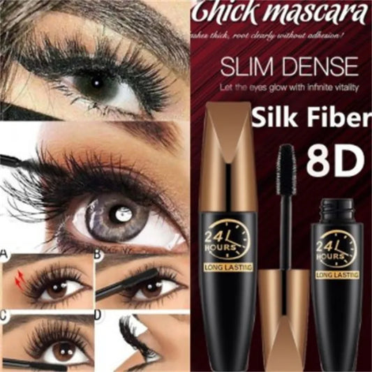 8D Silk Fiber Lash Mascara - Waterproof Mascara for Eyelash Extensions, Thick Black Eyelashes Curler, Cosmetics Eye Makeup.