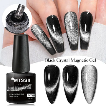 9D Black Crystal Cat Magnetic Gel Nail Polish: Sparkling Glitter Chameleon Semi-Permanent Soak Off Nail Art Gel Varnish