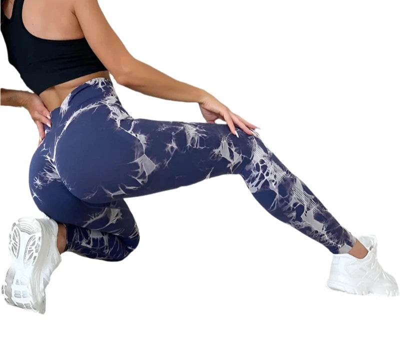 47-Color Tie-Dye Marbled Yoga Pants – High-Waist Seamless Fitness Leggings for Women