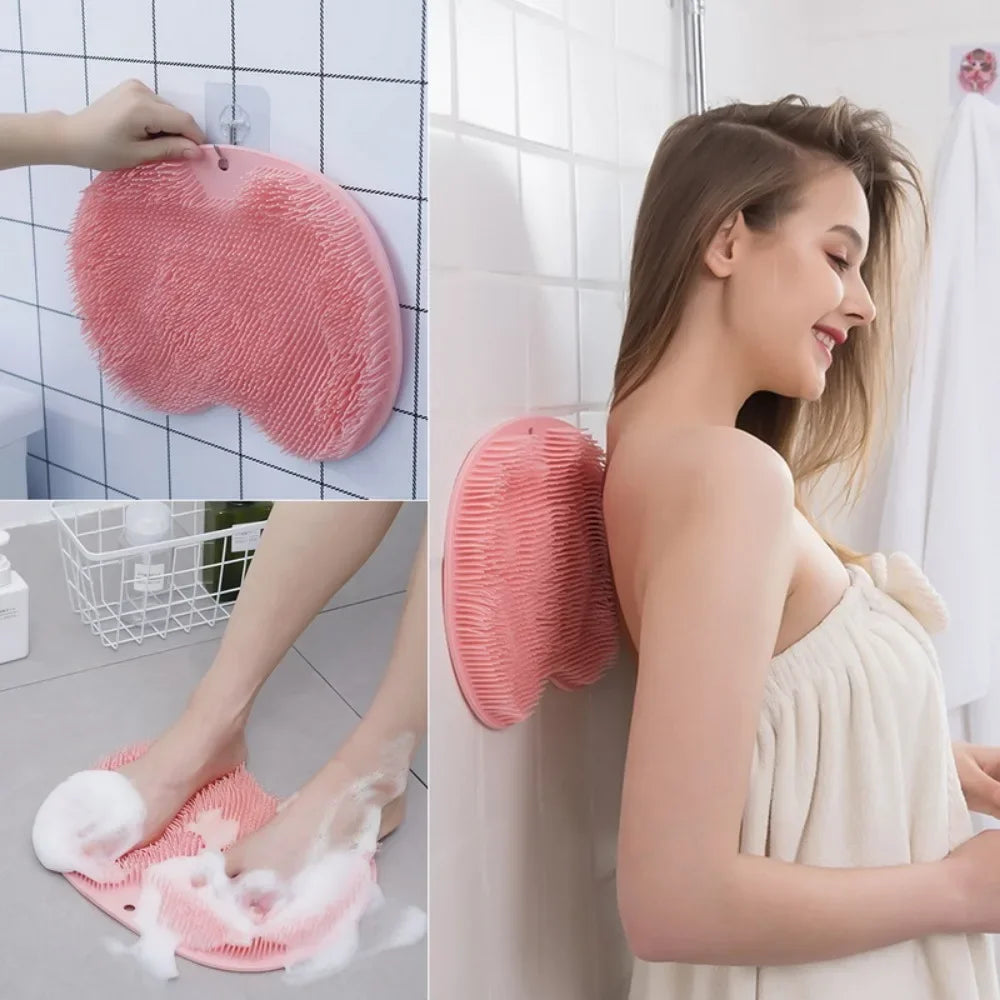 Shower Foot Back Scrubber: Silicone Bath Massage Pad with Suction Cups, Wash Foot Mat, Exfoliating Brush