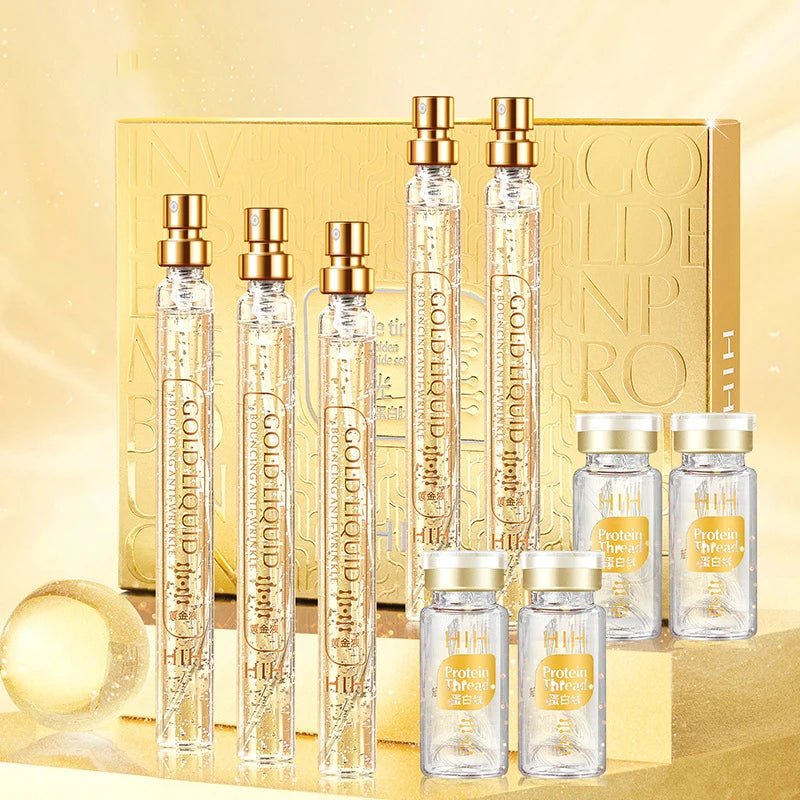 24K Gold Facial Essence - Absorbable Active Collagen Silk Thread Set for Anti-Wrinkle, Anti-Aging, Whitening, Moisturizing, and Facial Shaping.